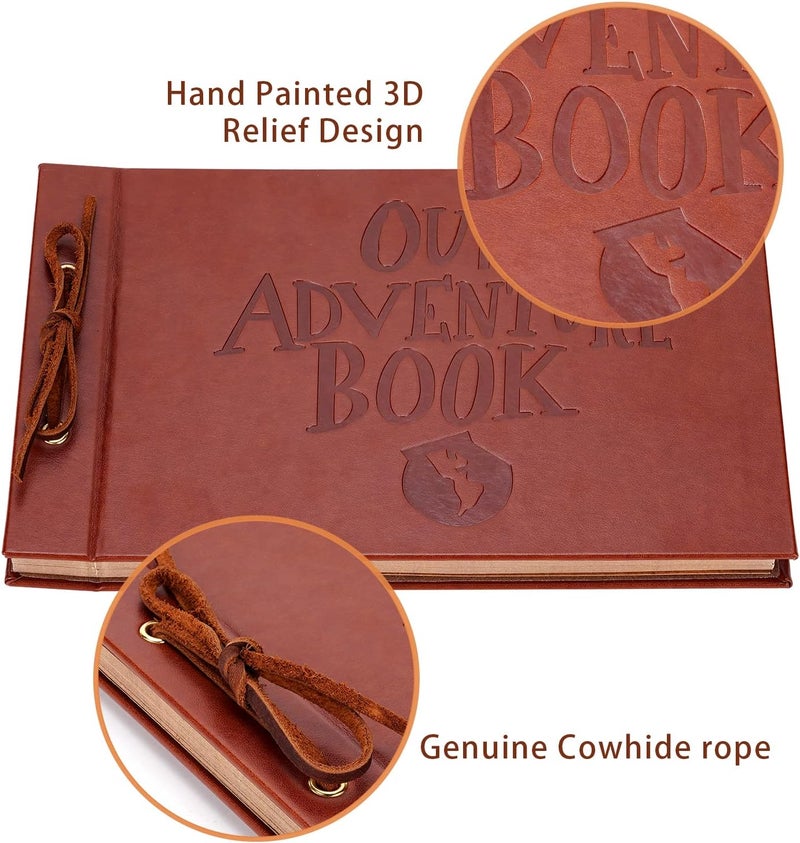 Tpudn Our Adventure Book Scrapbook Photo Album,3D Embossed Words Leather Memory Book with 80 Pages for Couples Gifts,Anniversary Wedding,Valentine's Day - Image 3